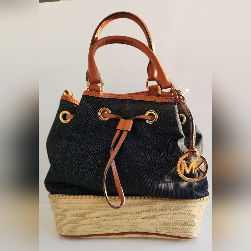 NEW Michael Kors Marina Large  Denim & Espadrille Bucket Handbag